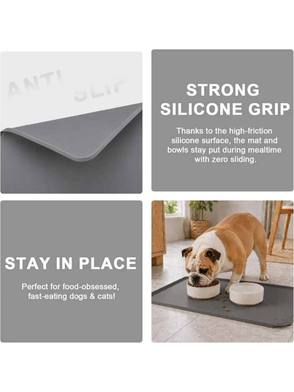 Premium Waterproof Pet Feeding Mat - 24''x16'' Non-Slip, Raised Edge Gray